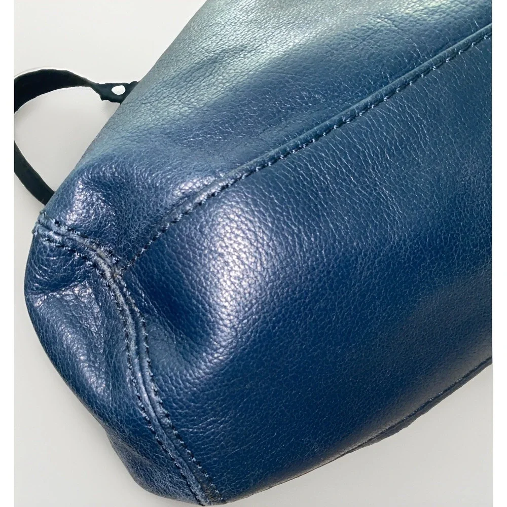 The Sak Blue Genuine Leather Multi Pocket Shoulder Foldover Bag Purse